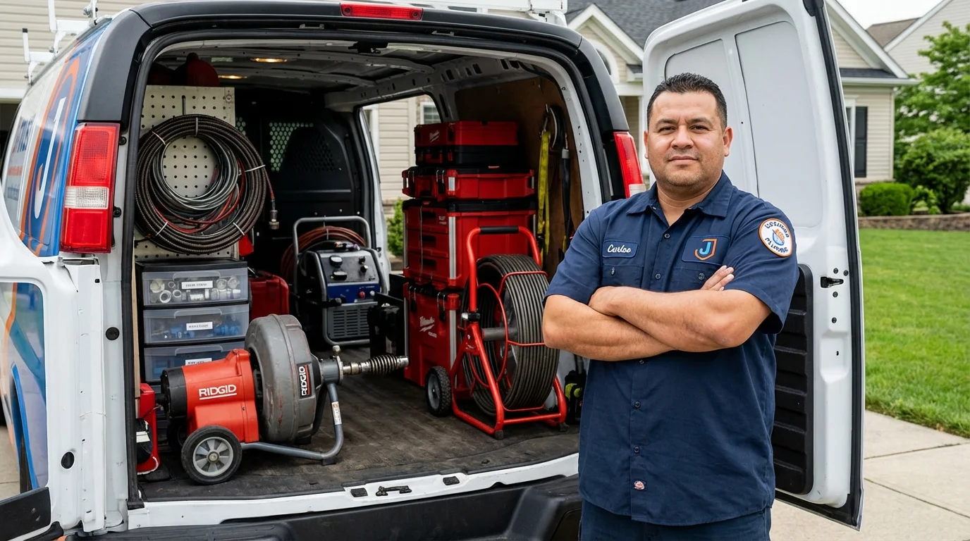 Professional drain cleaning equipment and Johns Plumbing LLC plumber in Carlinville