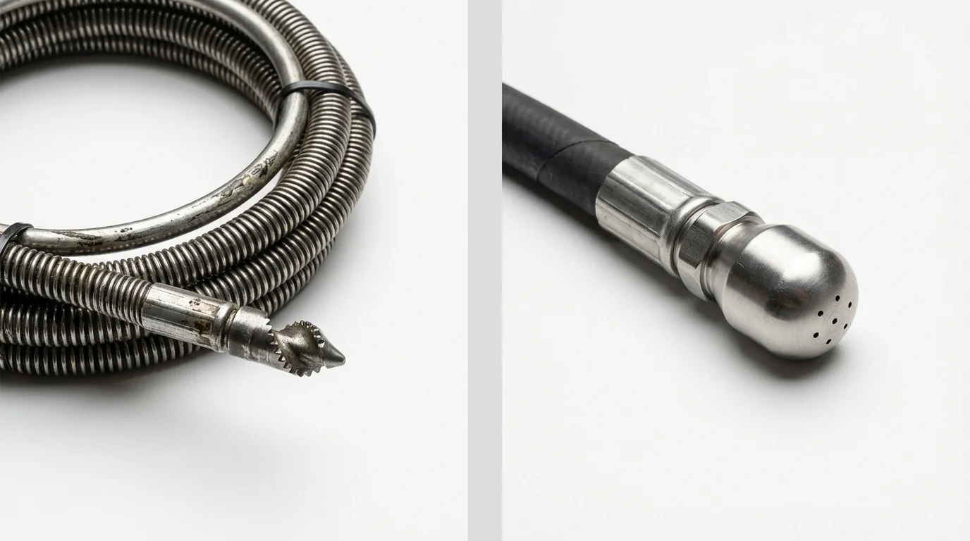 Drain snake cable and hydro jetting nozzle used for drain cleaning in Carlinville, IL