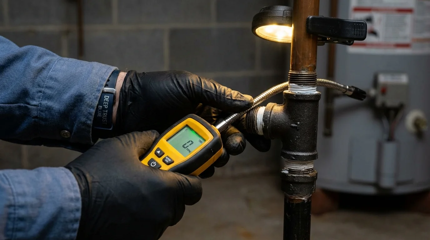 Gas leak detection with electronic sniffer by Johns Plumbing LLC in Carlinville